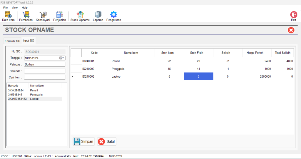 Input Stock Opname